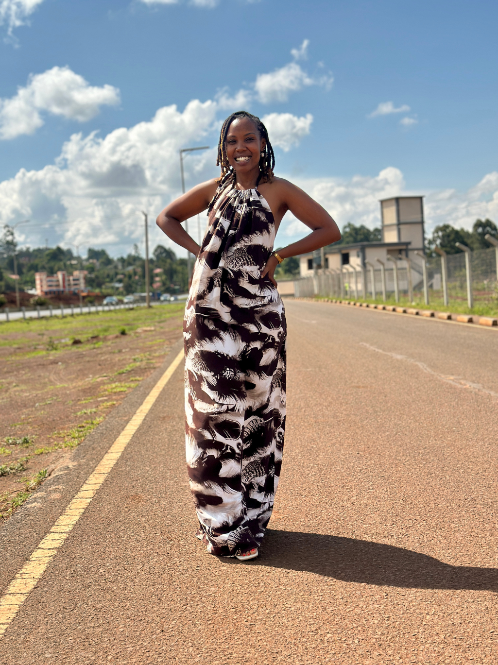 Brown Print Backless Dress