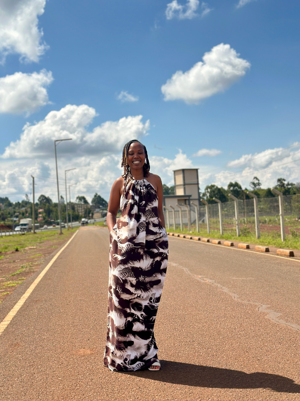 Brown Print Backless Dress